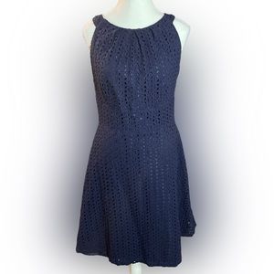 New York & Co. Navy Eyelet Overlay A-Line Dress